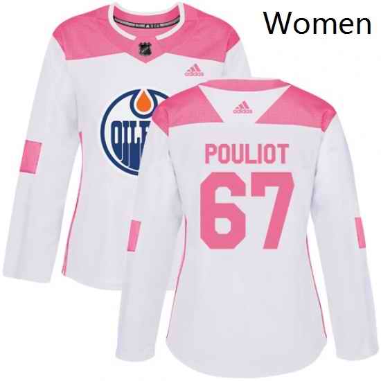 Womens Adidas Edmonton Oilers 67 Benoit Pouliot Authentic WhitePink Fashion NHL Jersey